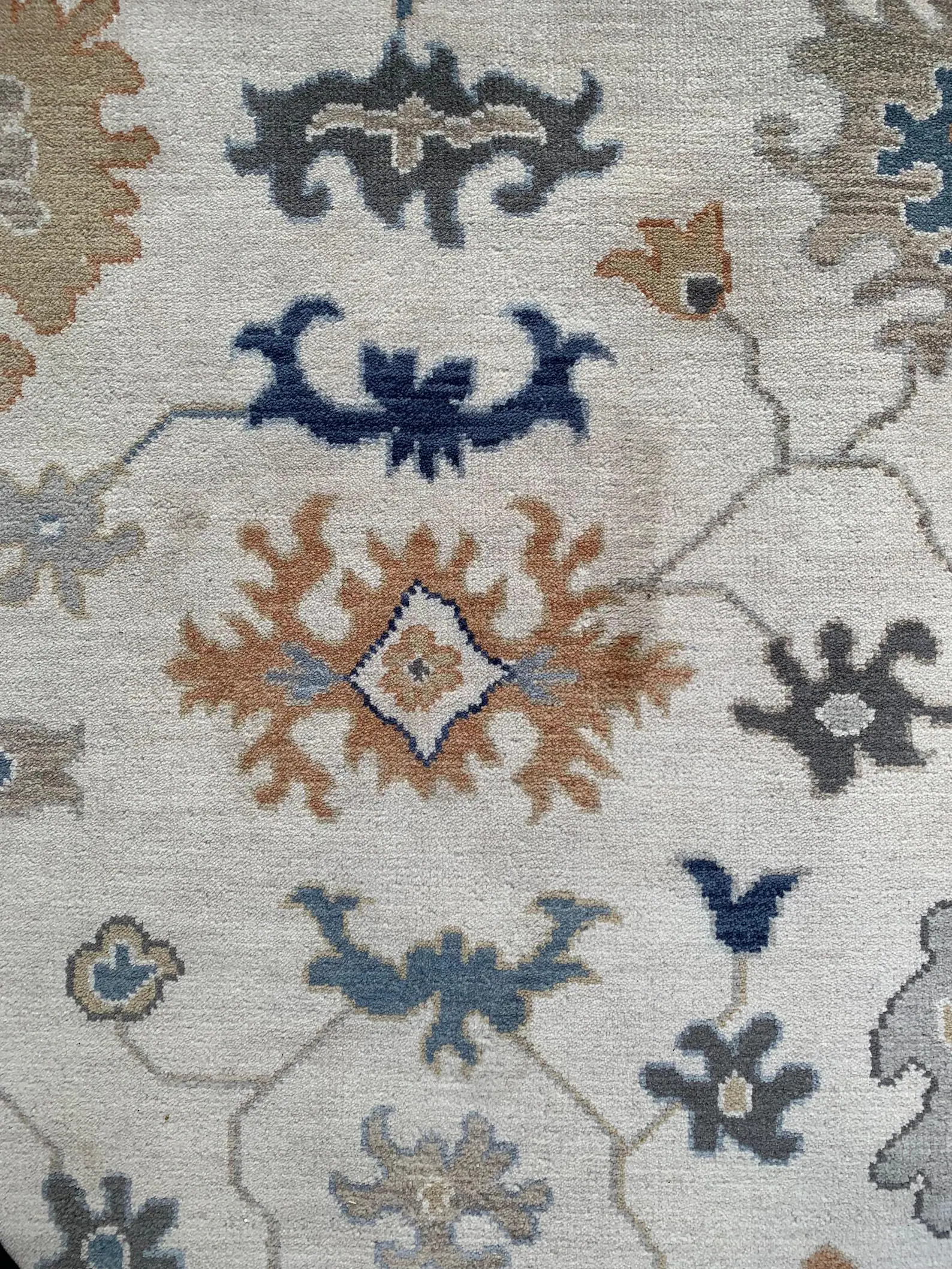 Detail view 4 of Oushak Ivory and Blue Floral Rug 8ft x 10ft