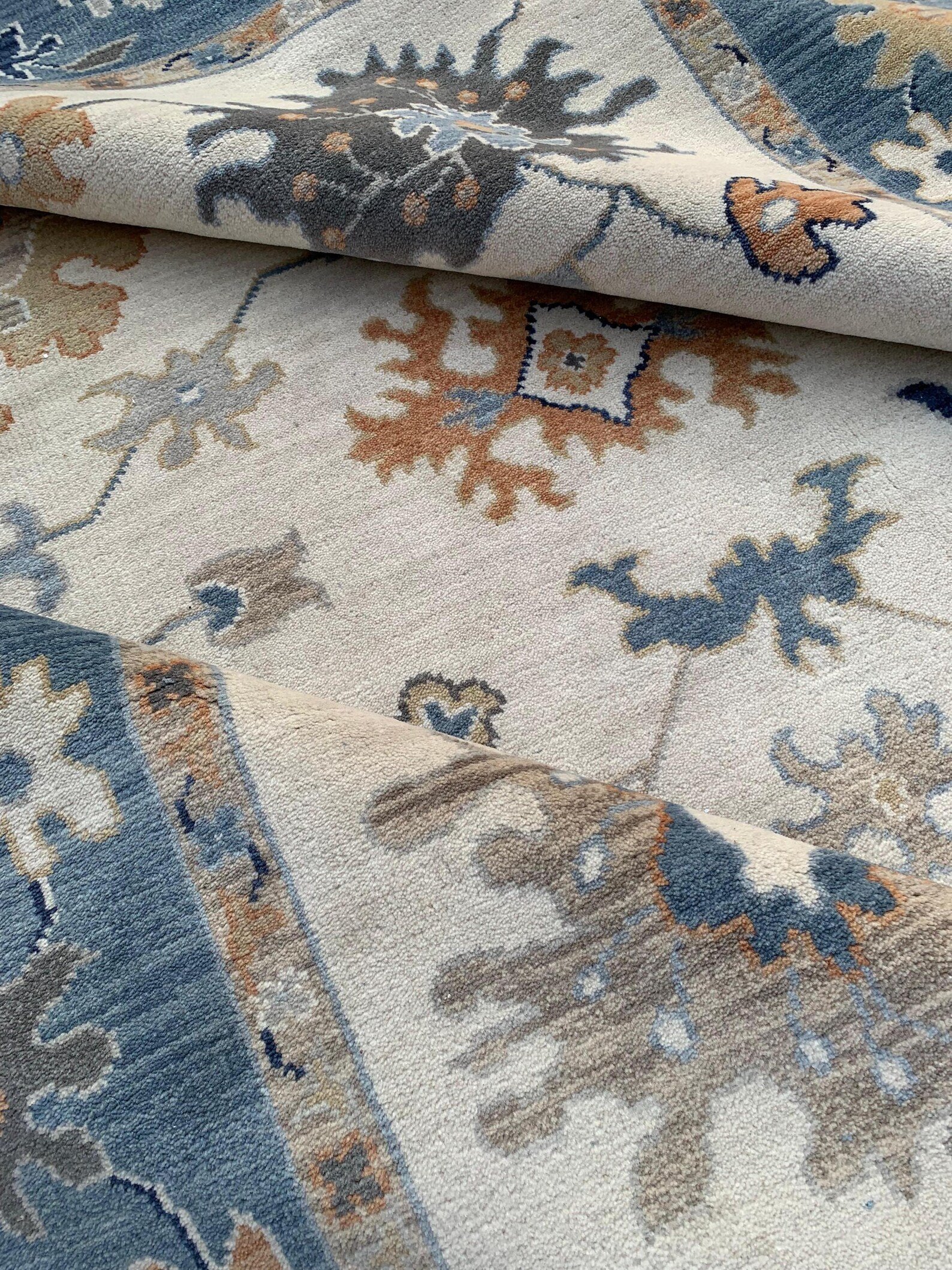 Detail view 5 of Oushak Ivory and Blue Floral Rug 8ft x 10ft