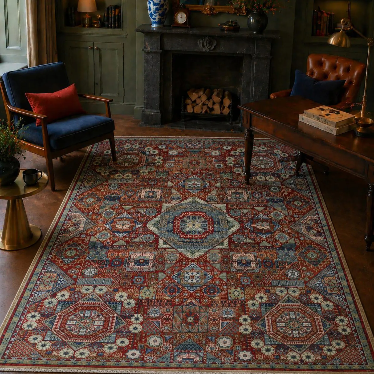 Detail view 15 of Bold Red Mamluk Rug 8ft x 10ft