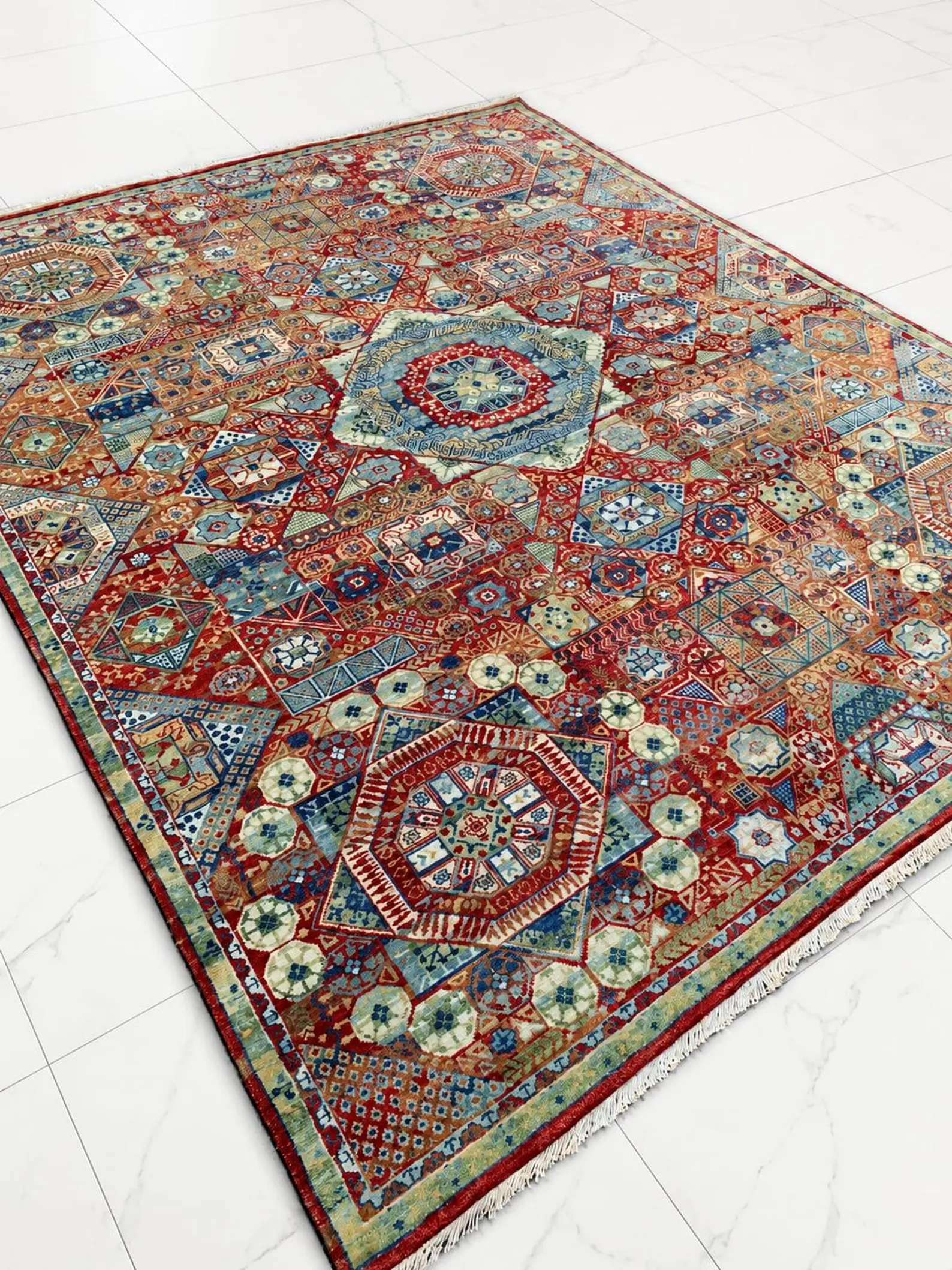 Detail view 13 of Bold Red Mamluk Rug 8ft x 10ft