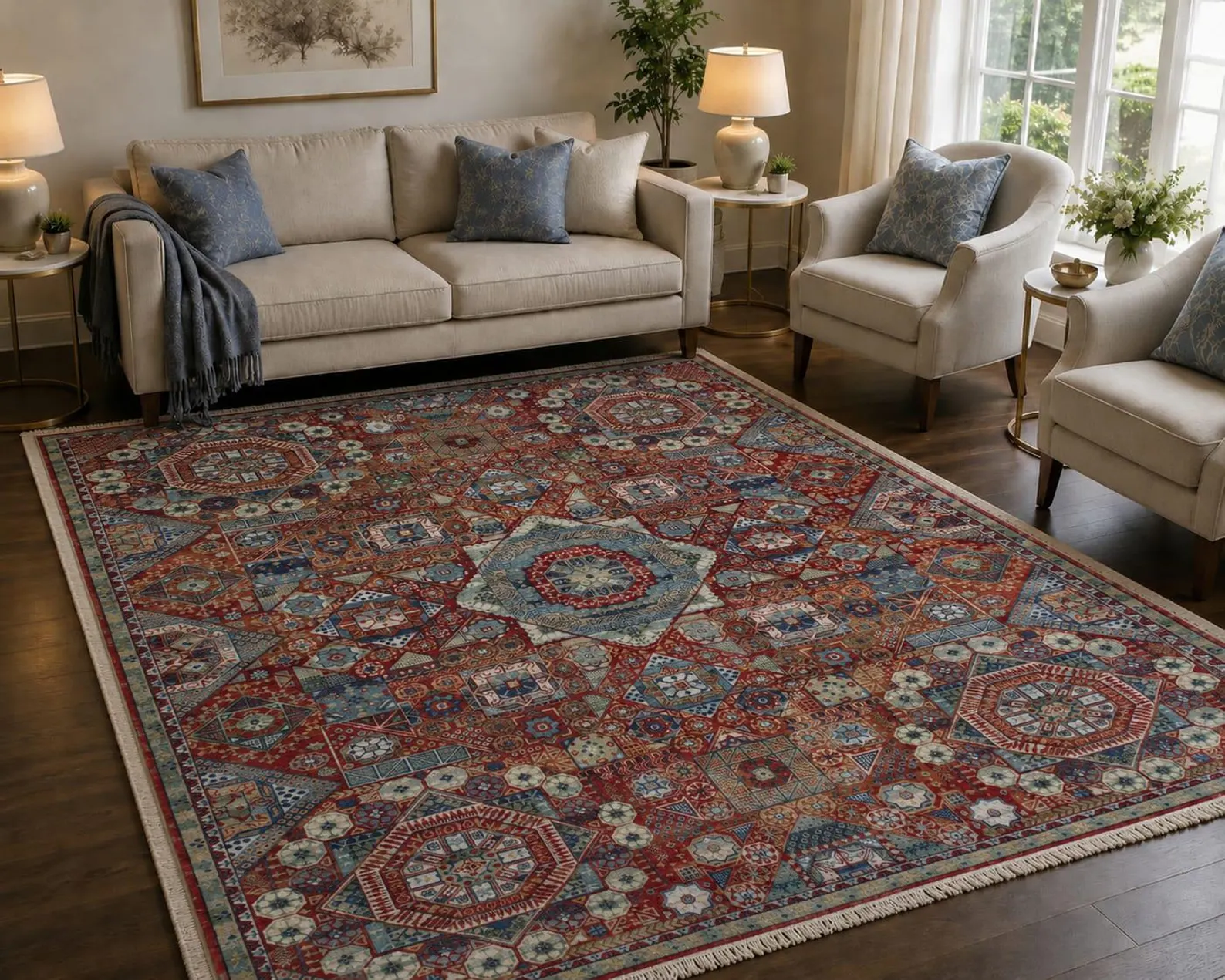Detail view 10 of Bold Red Mamluk Rug 8ft x 10ft
