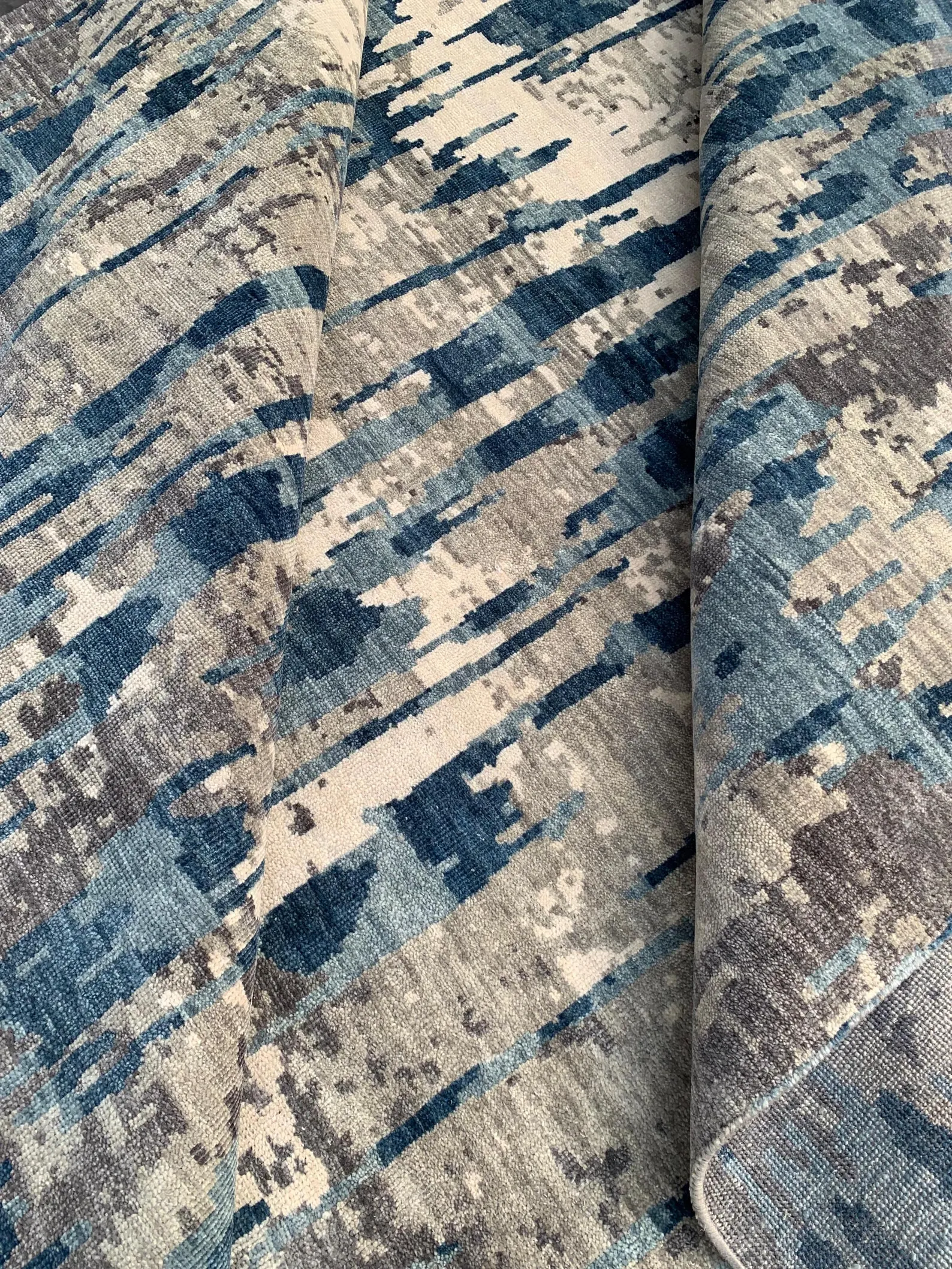 Detail view 3 of Abstract Watercolor Gray Modern Wool Rug 8ft x 10ft
