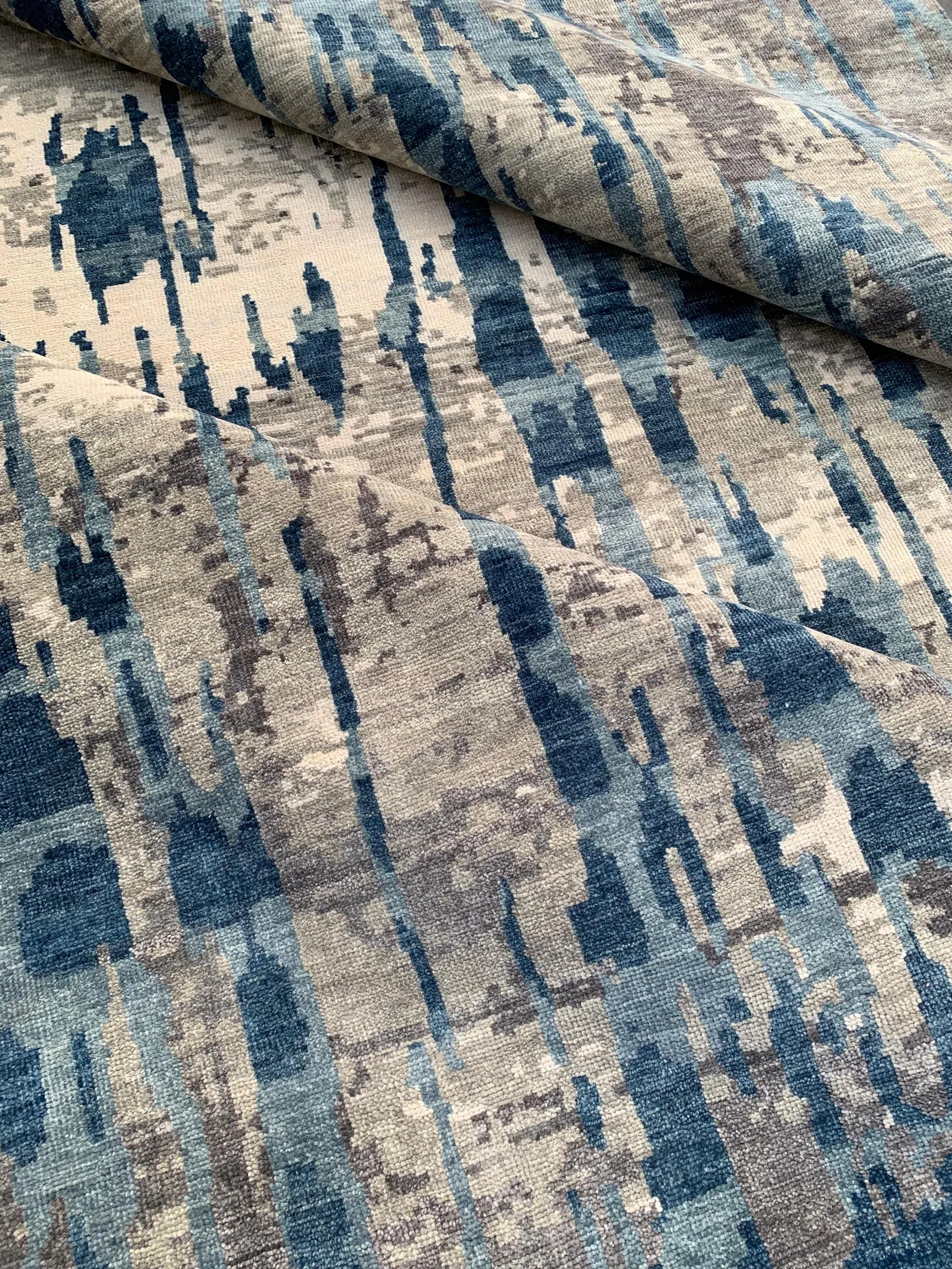 Detail view 4 of Abstract Watercolor Gray Modern Wool Rug 8ft x 10ft
