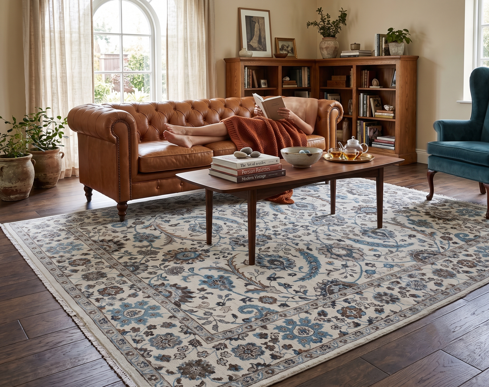 Detail view 6 of Classic Ivory Arabesque Wool Rug 8ft x 10ft